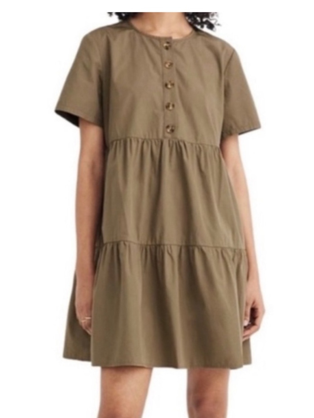 Madewell Olive Button-Front Tiered Mini Dress XS